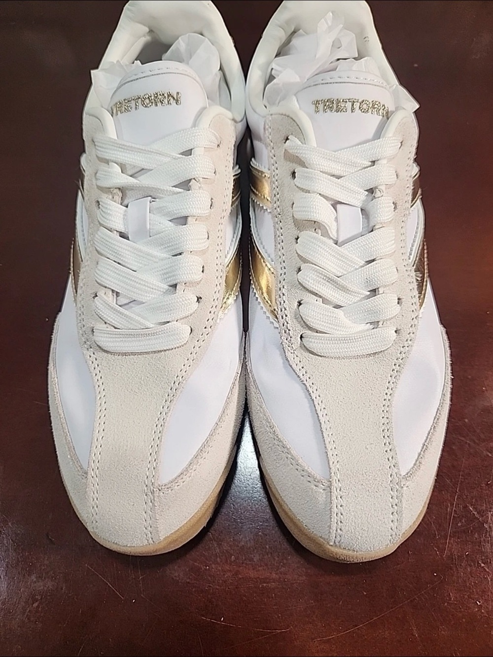 Tretorn Kristine Elite G Women’s Sneakers Shoes White Champagne Gold - Picture 4 of 7